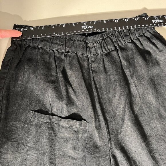 Linen Pants Womens Large Black Lagenlook Minimalist Straight Leg Cropped Stretch - Picture 10 of 15